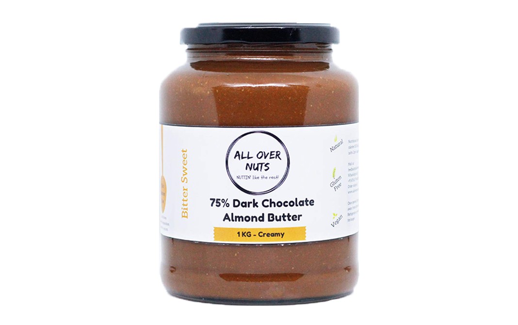 All Over Nuts 75% Dark Chocolate Almond Butter Creamy   Glass Jar  1 kilogram